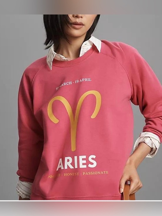 Anthropologie Tops - Anthropologie Zodiac Sweatshirt Aries Sz Large Pink Crewneck Pullover Lounge